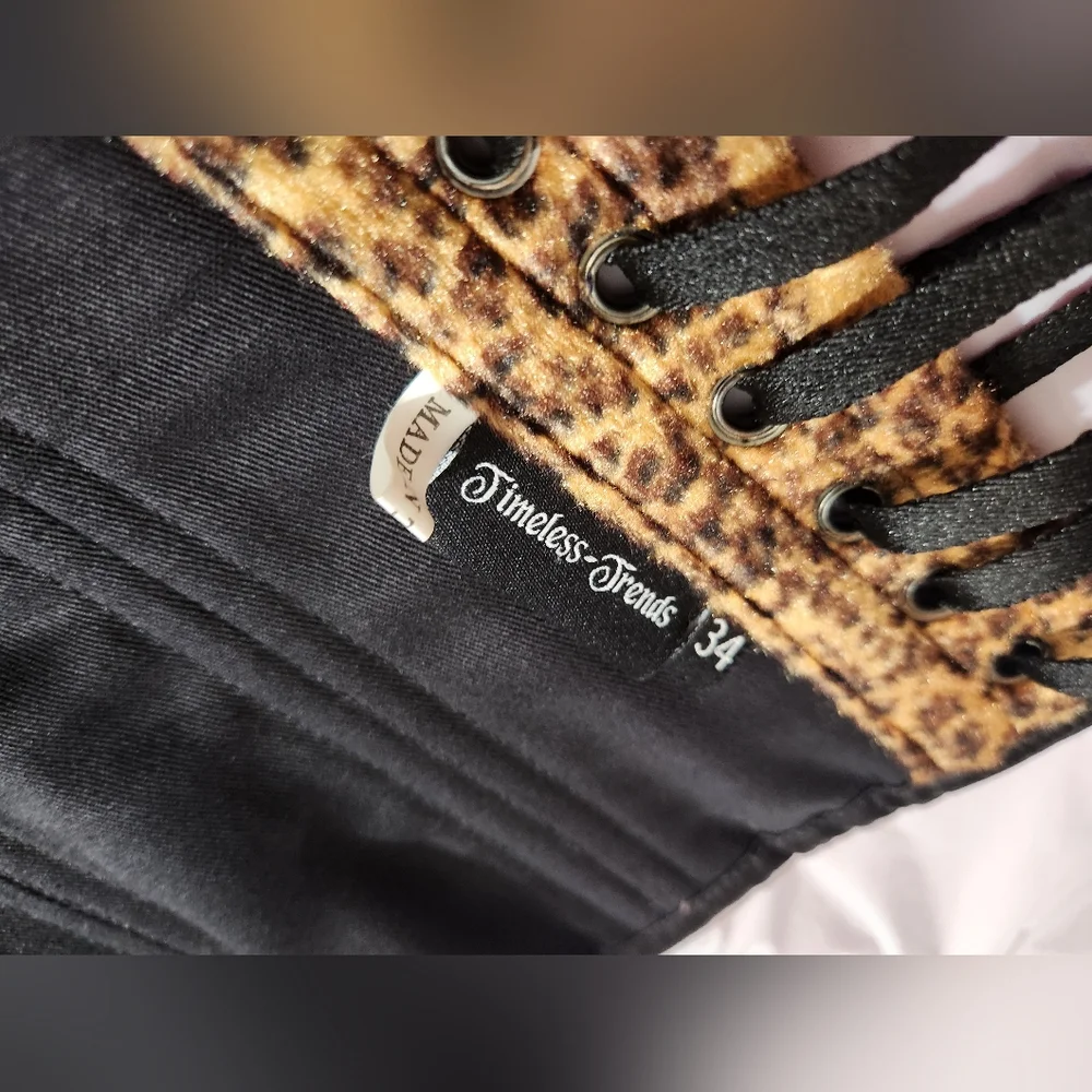 Timeless Trends Steel Boned Velvet Leopard 34 Inch Corset Slim Silouette - Picture 5 of 10